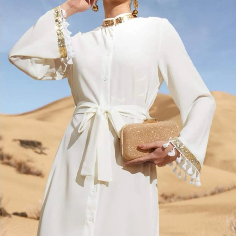 Tassel Trim Belted Dress